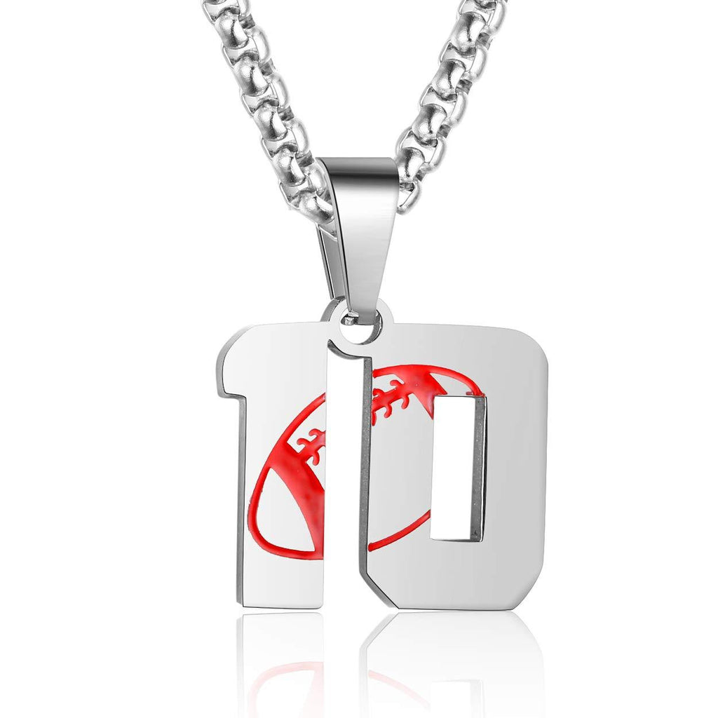 [Australia] - Rehoboth Football Rugby Jersey Number 0-99 Pendant Necklace for Boys Girls Women Men 22+2 Inch Adjustable Stainless Steel Chain NO.10 