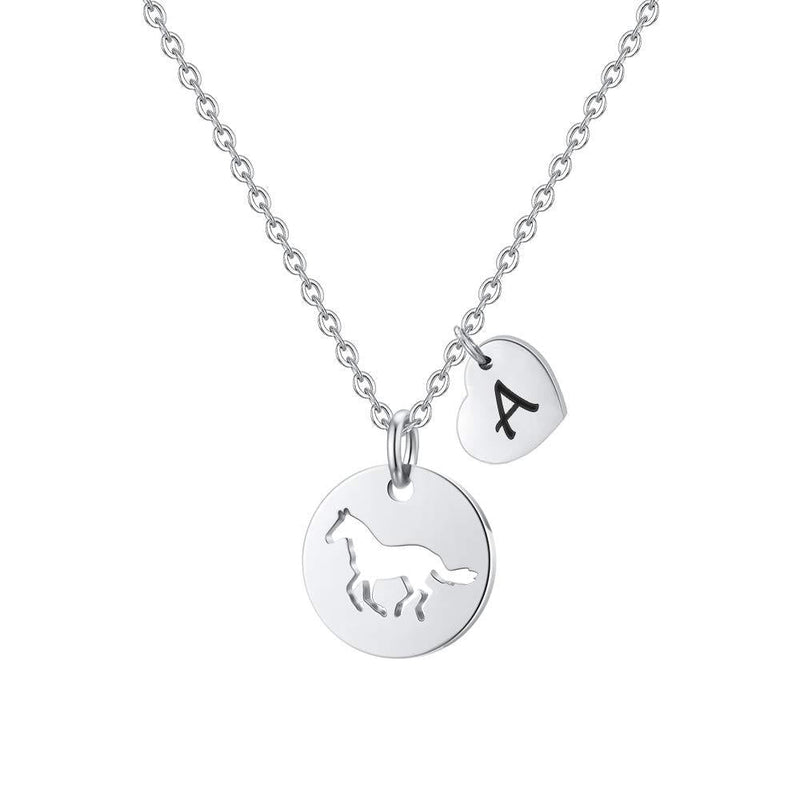 [Australia] - MONOOC Horse Necklace for Girls, Horse Charm Necklace Stainless Steel Heart Initial Necklace Horse Gifts for Girls, Horse Jewelry Girls Horse Necklace 26 Initial Letter Necklace for Girl A 