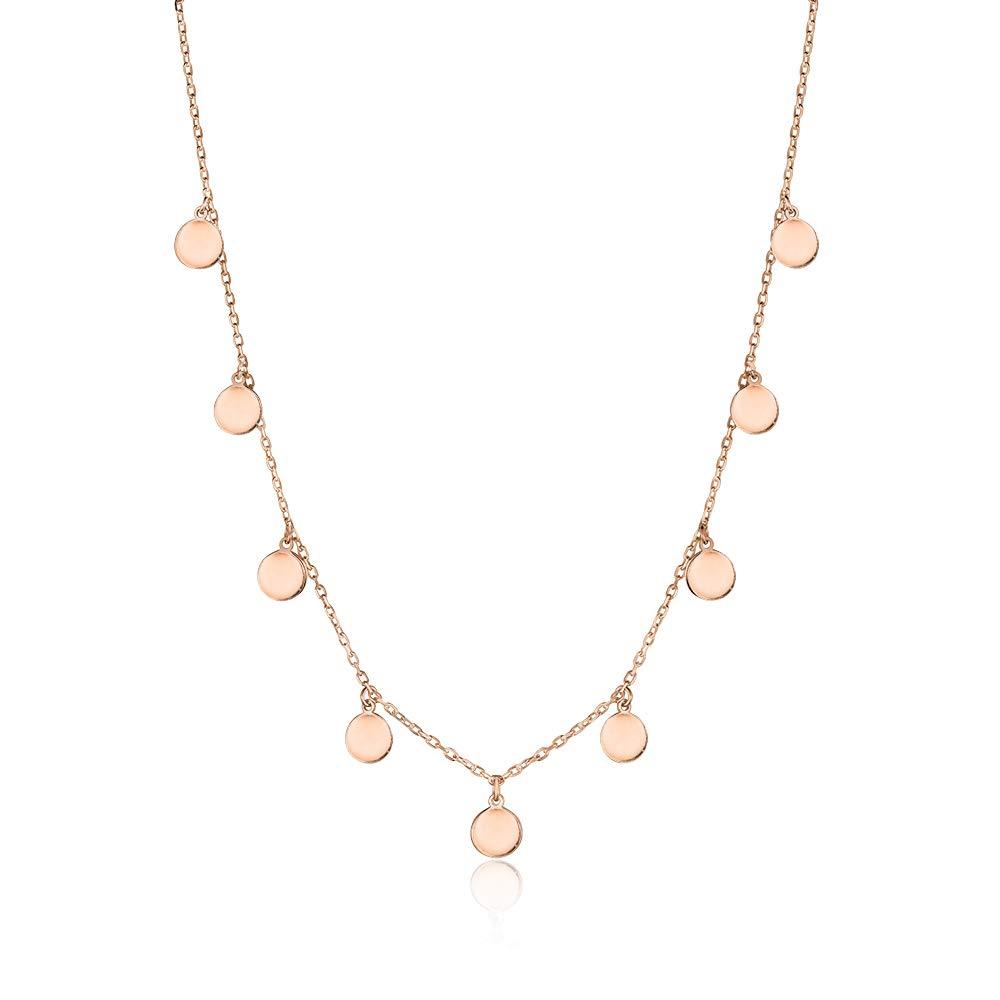 [Australia] - Sterling Silver 925 Mini Discs Necklace Women Girls Teens Flat Multiple Cable Chain 18" Rose Gold 