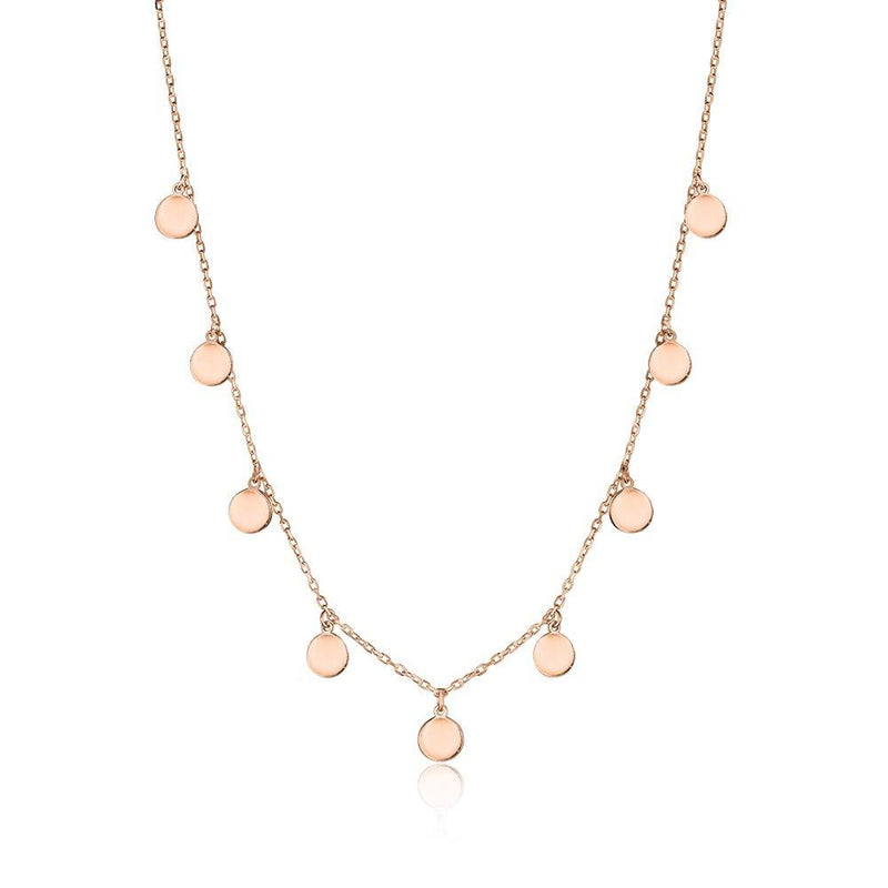 [Australia] - Sterling Silver 925 Mini Discs Necklace Women Girls Teens Flat Multiple Cable Chain 18" Rose Gold 