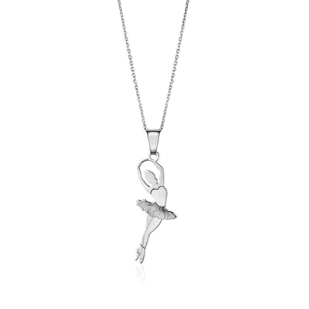 [Australia] - Sterling Silver Ballet Dancer Pendant Necklace for Girls on Cable Chain 16" Position 4 