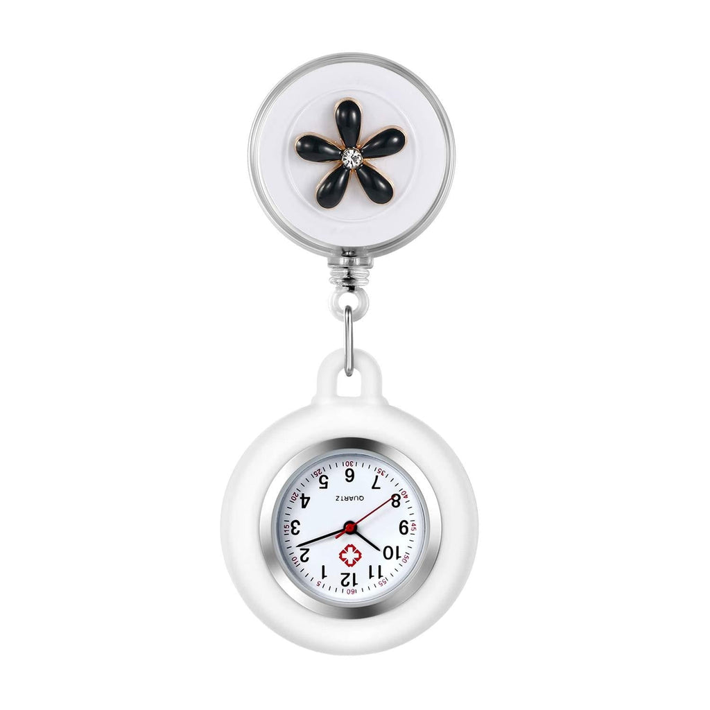 [Australia] - AVANER Retractable Nurse Watches Clip-on Hanging Fob Watches Cute Flower Pattern Lapel Watches for Nurses Doctors with Silicone Cover style1-a 