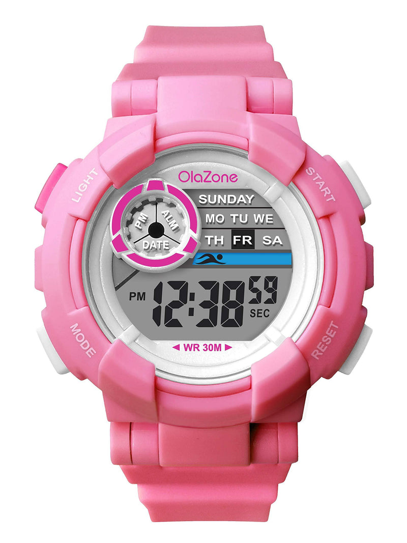 [Australia] - Girls Watch Kids Digital Sports 7-Color Flashing Light Waterproof 100FT Alarm Gifts for Girls Age for 8-12 487 Pink 