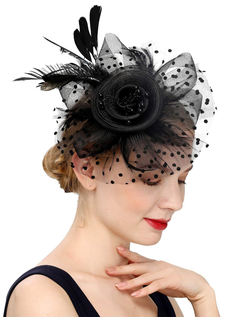 [Australia] - Fascinators Hat for Women Tea Party Headband Kentucky Derby Wedding Flower Cocktail Mesh Feathers Hair Clip 1-a-black 