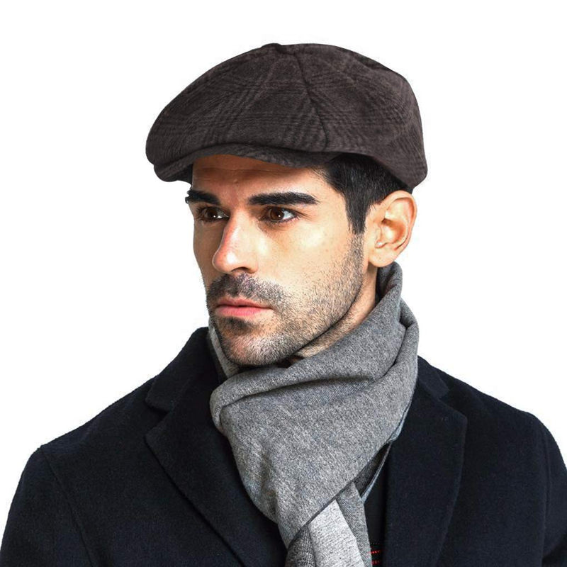 [Australia] - Men's Classic Leisure Ivy Caps Flat Caps Winter Windproof Baker Newsboy Caps Coffee 