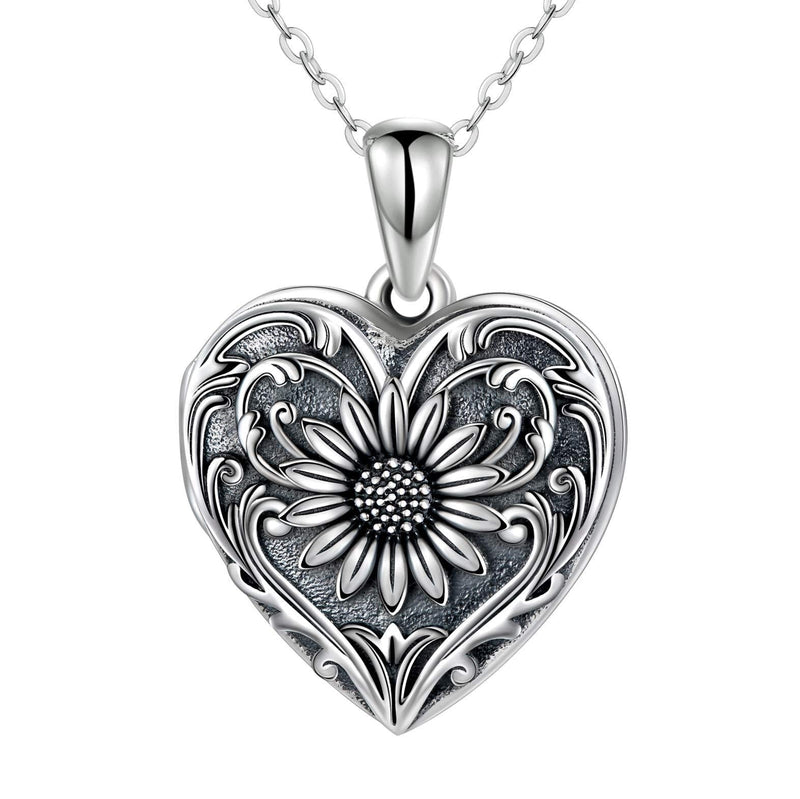 [Australia] - SOULMEET Sunflower Heart Shaped Locket Necklace That Holds Pictures Photo Keep Someone Near to You Sterling Silver/Gold Custom Jewelry Personalized Locket Necklace A-Sunflower locket only 