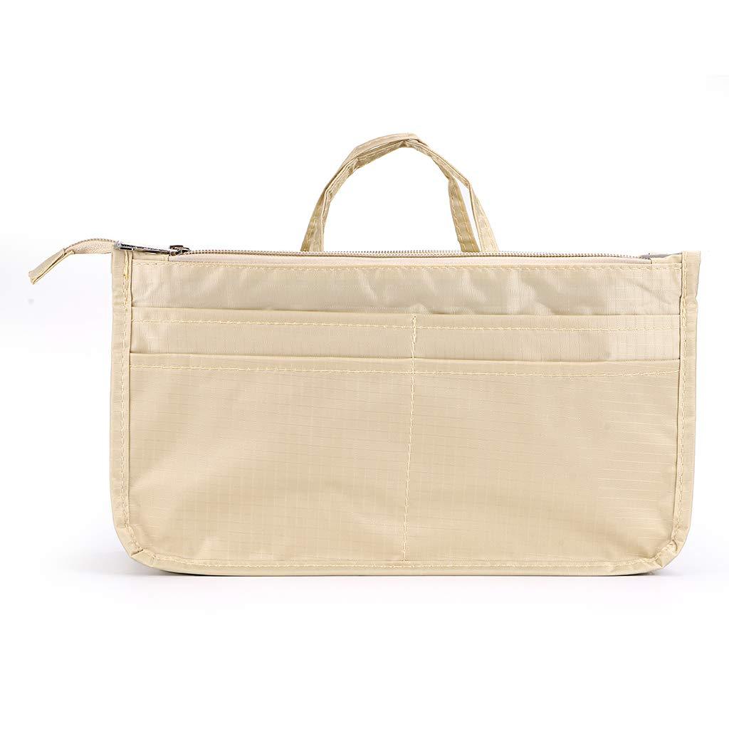 BTSKY Printing Handbag Organizers Inside Purse Insert - High Capacity 13  Pockets Bag Tote Organizer with Handle Beige