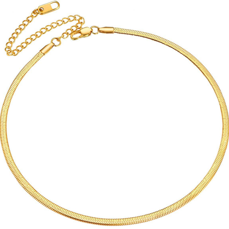 [Australia] - ChainsPro Girls Layered Necklace, Choker, Snake Calvice Chain, Delicate Dainty Jewelry, with Durable Clasp, 3/5MM Width, 12“/15"/18”(Send Gift Box) 12.0 Inches 00：3mm-gold tone 