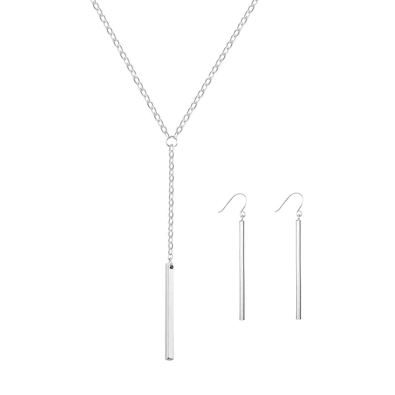 [Australia] - choice of all Simple Lariat Necklace for Women Y Bar Necklace and Earring for Girls Feather Triangle Disc Pendant Necklace Holiday Christmas Jewelry C:silver set 