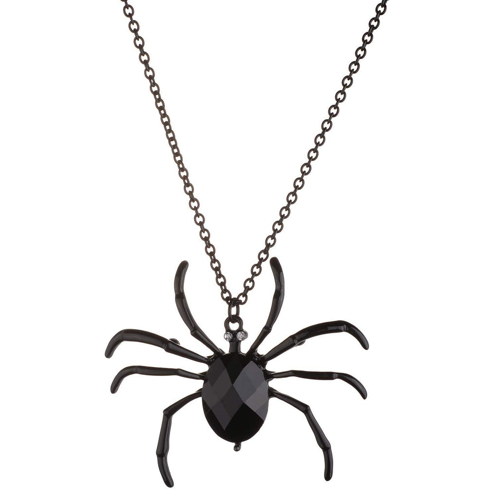 [Australia] - Lux Accessories Xmas Christmas Holiday Black Huge Spider Pendant Statement Fashion Chain Necklace 