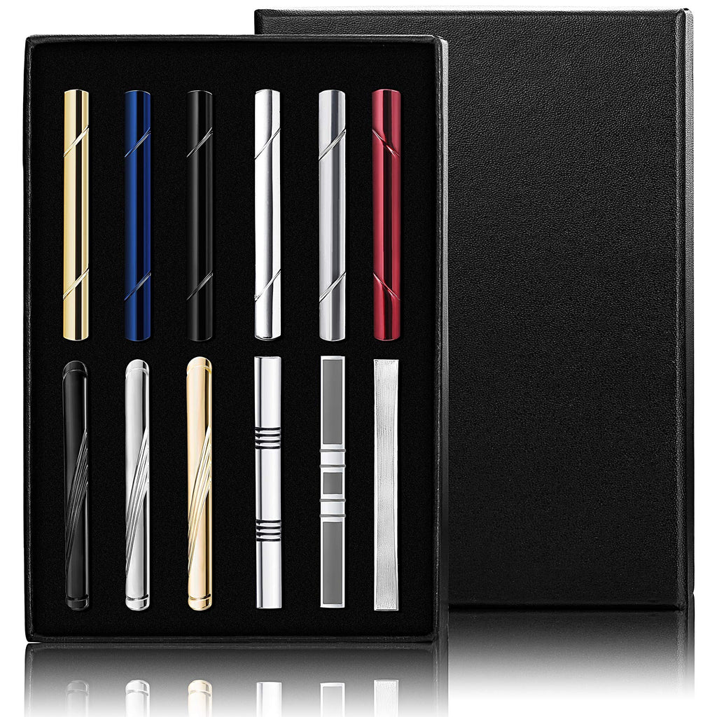 [Australia] - FUNRUN JEWELRY 12PCS Mens Tie Clips Set Black Tie Bar Clip for Regular Ties Necktie Wedding Business Clips with Gift Box 