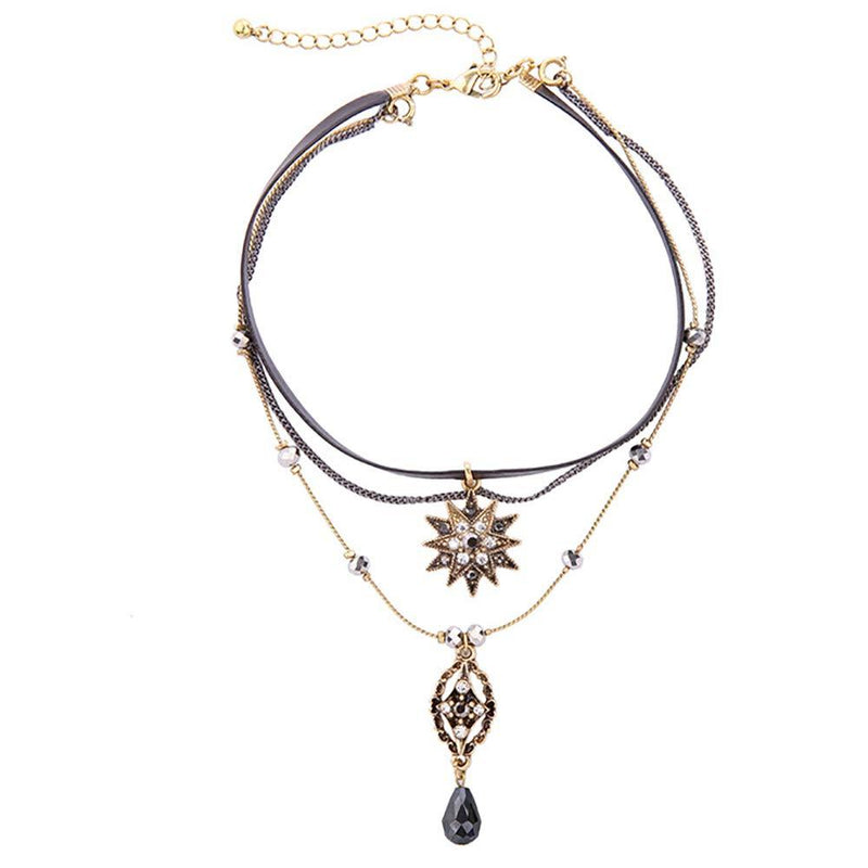 [Australia] - Choker Necklaces for Women Girl, Layered Stars Pendant Necklace Jewelry Gift Black 