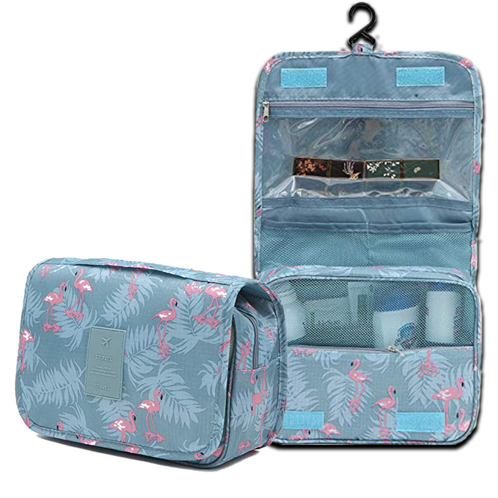 [Australia] - Abblex Unisex Hanging Travel Toiletry Bag, Makeup-Shower-Washroom Shaving Kit Organizer, Water proof Cosmetic Bag(Sky Blue-Flamingo) Sky Blue ( flamingo ) 
