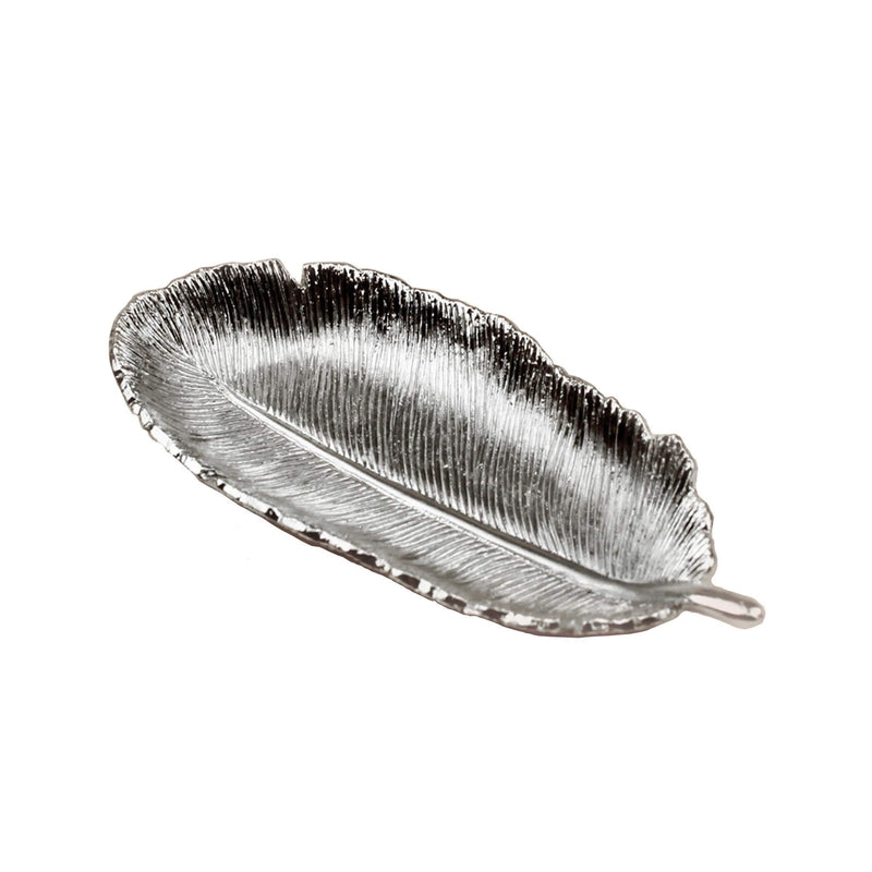 [Australia] - GIFTY GIFTY Small Feather Jewelry Tray | for Home Decor, Jewelry, and Small Accessories (Silver / 2.3”x5”x0.7”) 