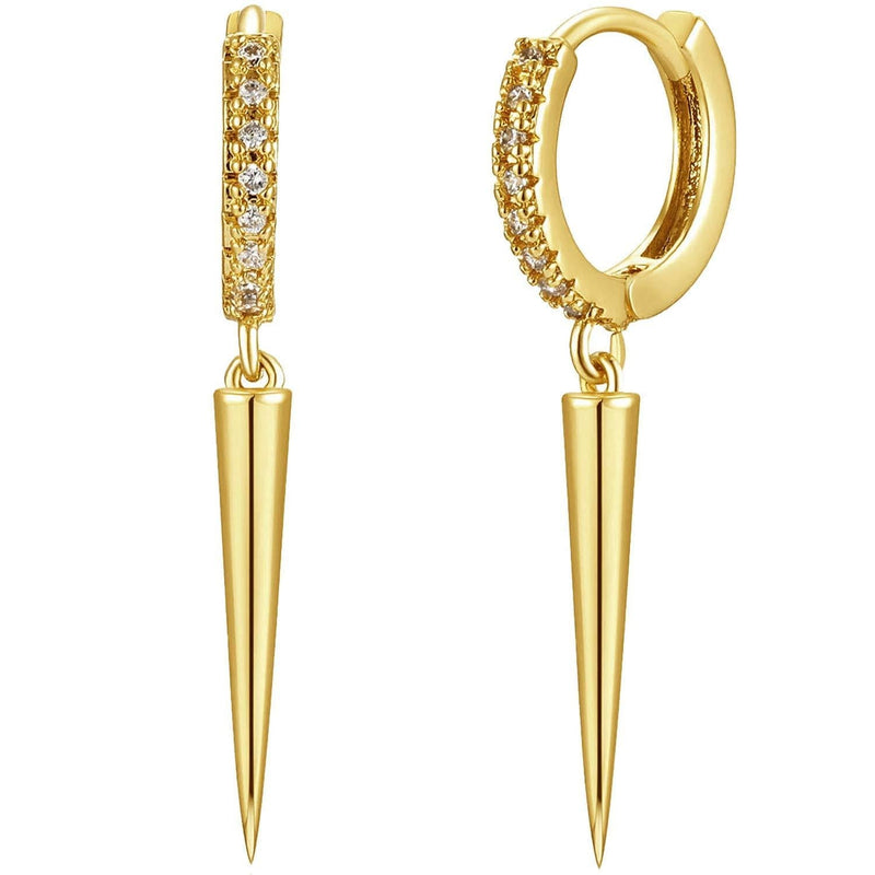 [Australia] - Mevecco Gold Dainty Dangle Hoop Earrings for Women 14K Gold Plated Delicate cute Geometric Triangle Cone Dangle Earrings A-Spike 