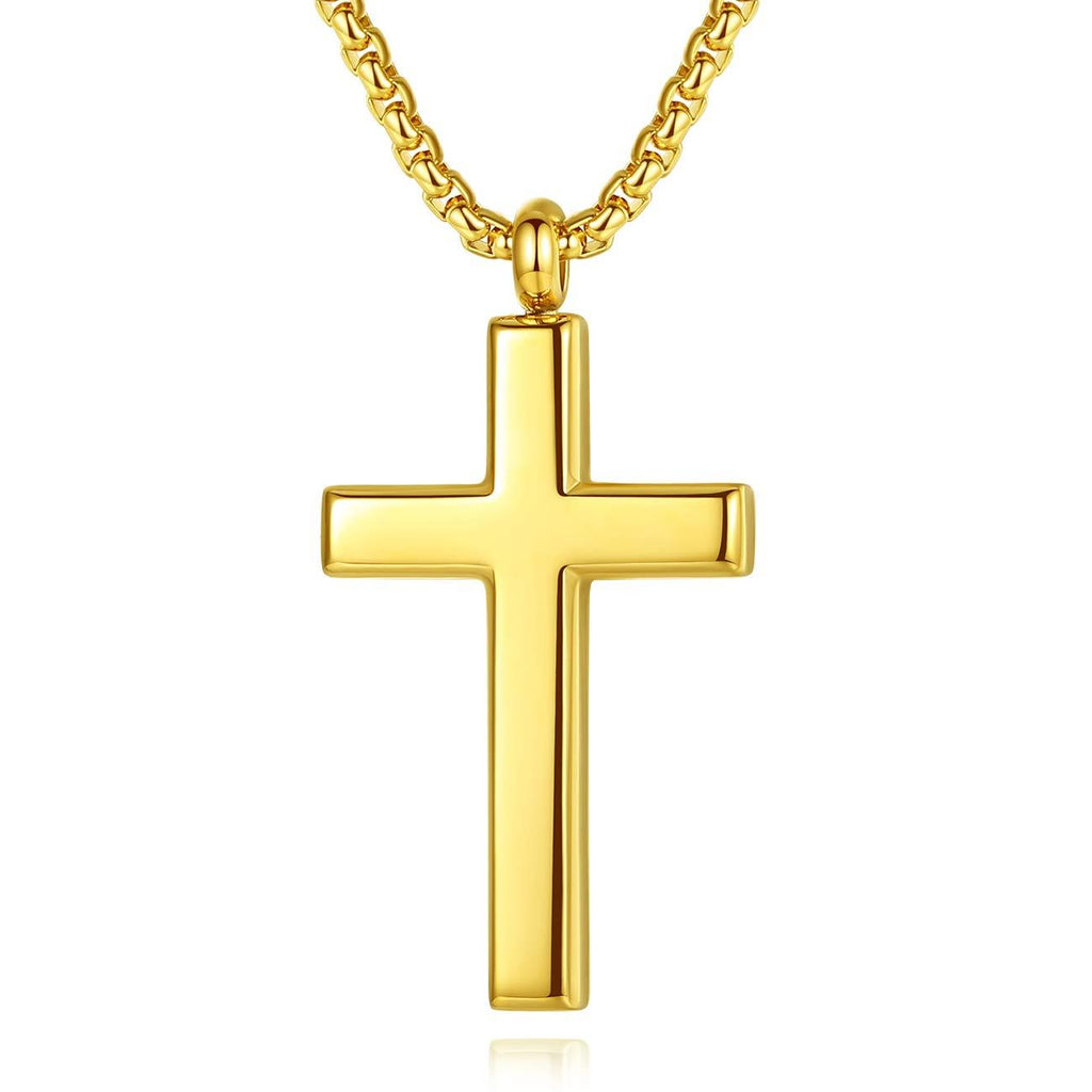 [Australia] - REVEMCN Cross Necklace for Men Women Kids, Silver Gold Black Stainless Steel Simple Cross Pendant Necklace 18-22 Inches Chain 20.0 Inches Gold Tone - Rolo Cable Chain 