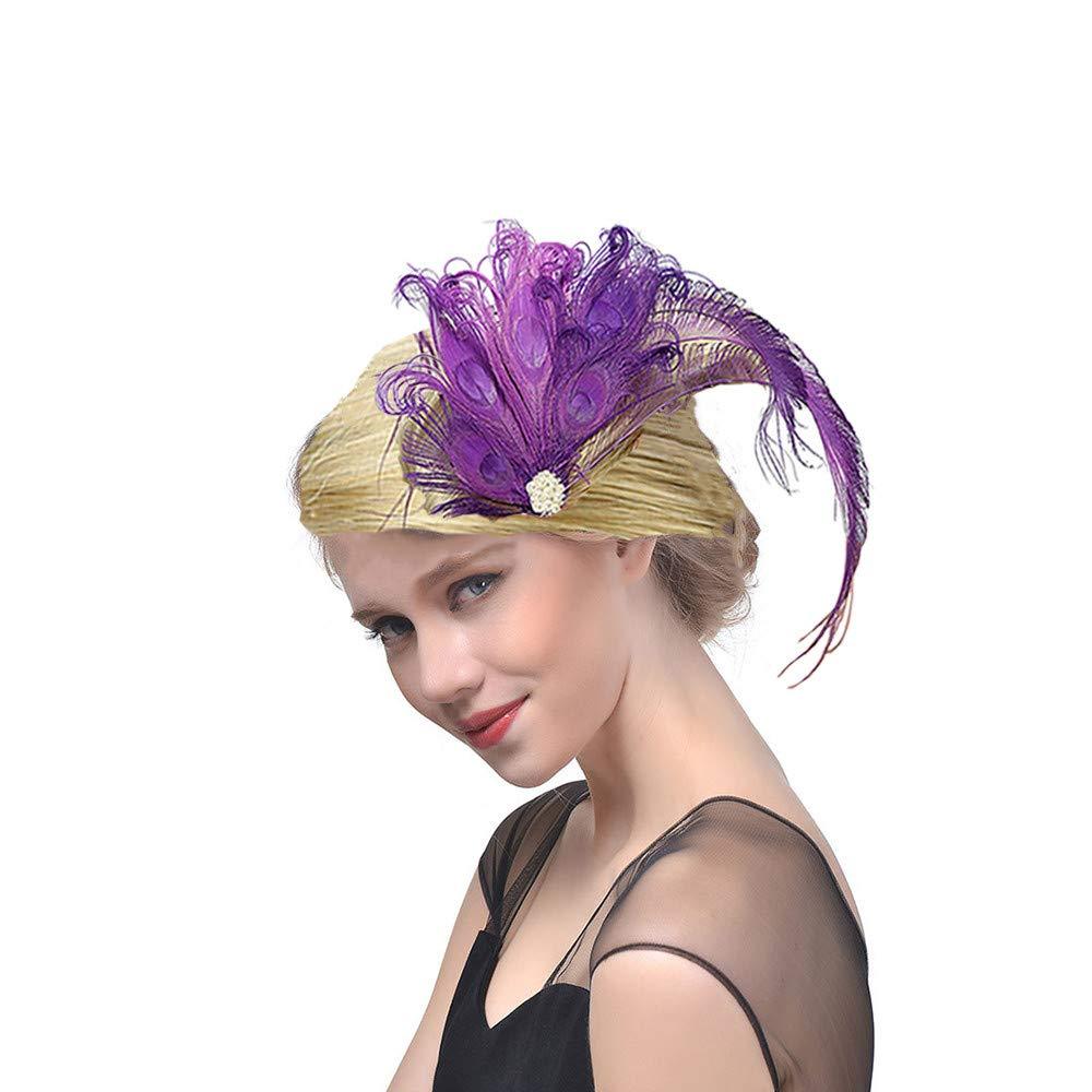 [Australia] - Fxaelian 20s Peacocok Feather Fascinator Clips Headpiece Headband Flapper Hair Clips Kentucky Gatsby Tea Party Wedding Derby Performance for Women Purple 