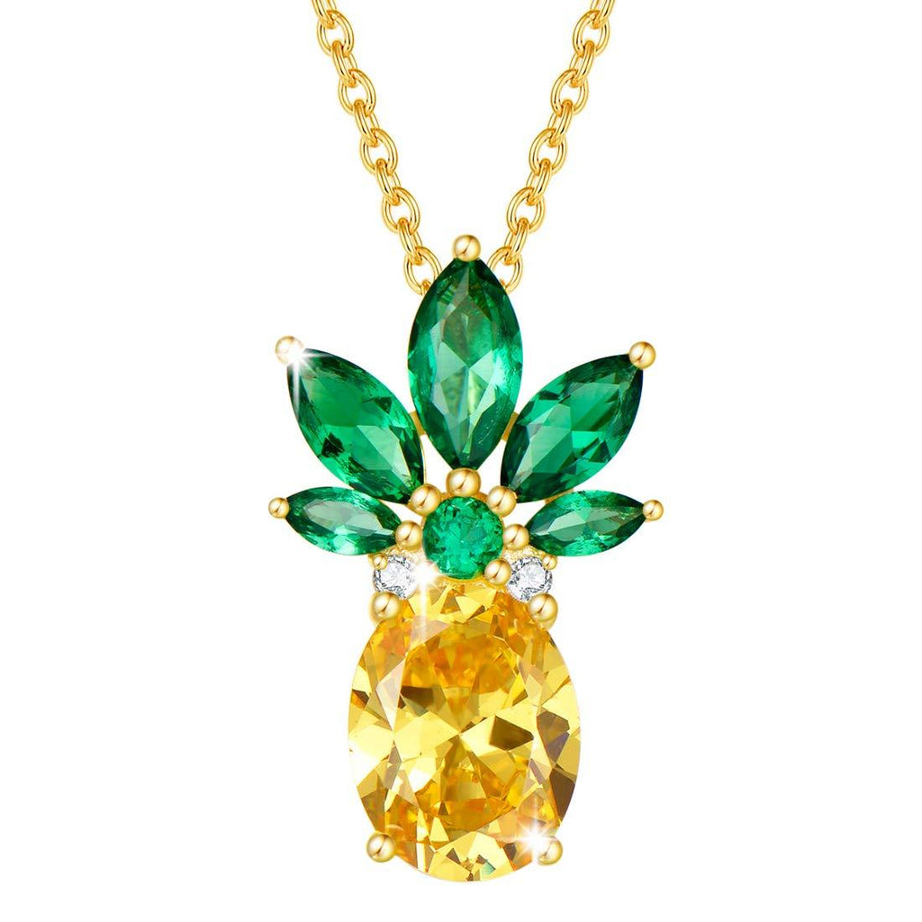 [Australia] - FANCIME Yellow Gold Plated 925 Sterling Silver CZ Cubic Zirconia Colorful Cute Yellow Tropical Pineapple Necklace Fashion Jewelry For Women Girls Tropical Color 