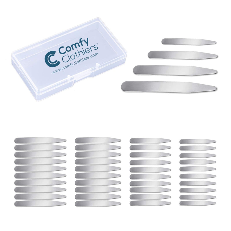 [Australia] - Comfy Clothiers 40-Pack Metal Collar Stays for Shirt Collars – Multiple Length Options Dress Shirt Collars (Collar Stays 2 inch - 2 3/16in - 2 1/2in - 2 3/4in) Includes Storage Case 