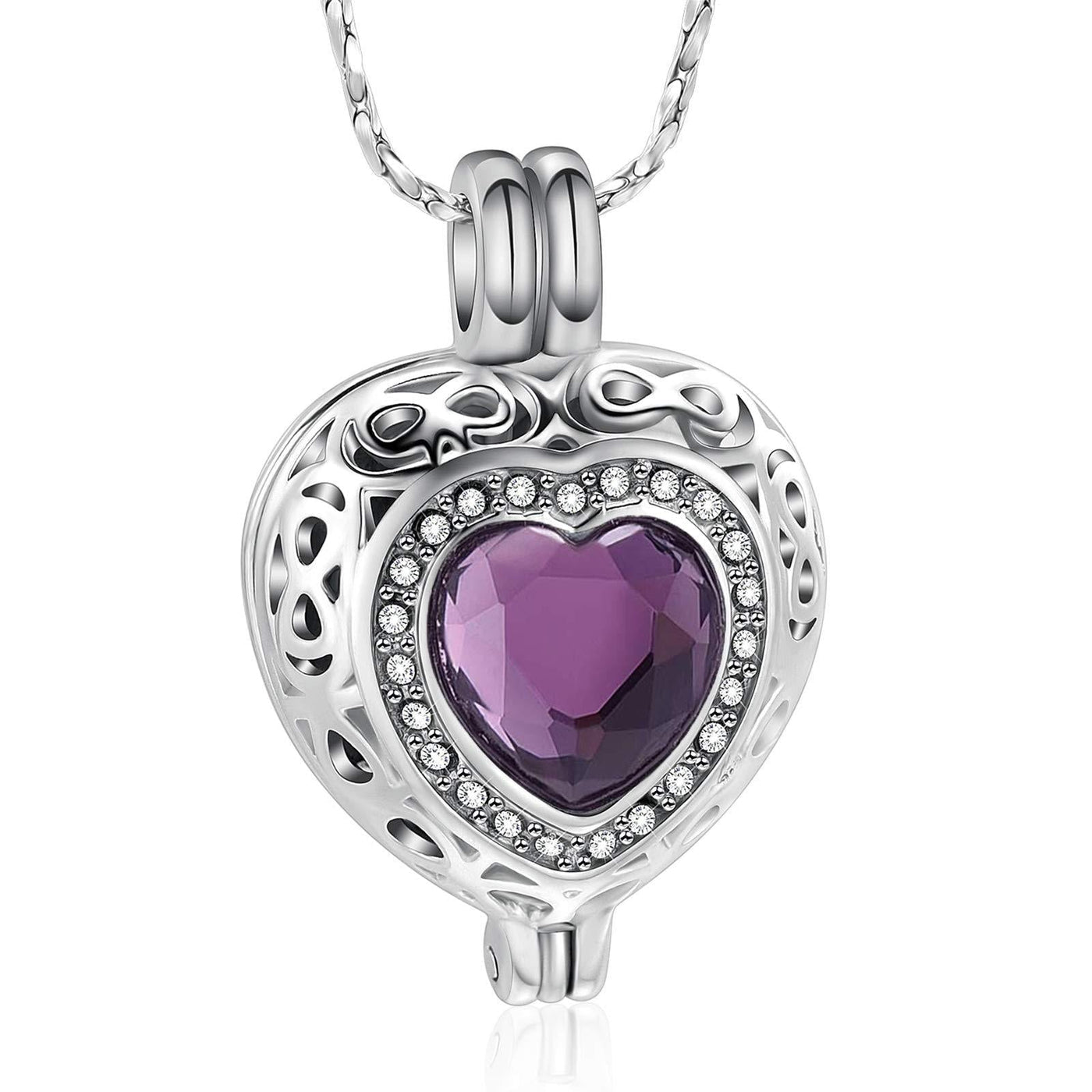 Amethyst Heart Crystal Urn Necklace - Evermore Pet Cremation and Memorials
