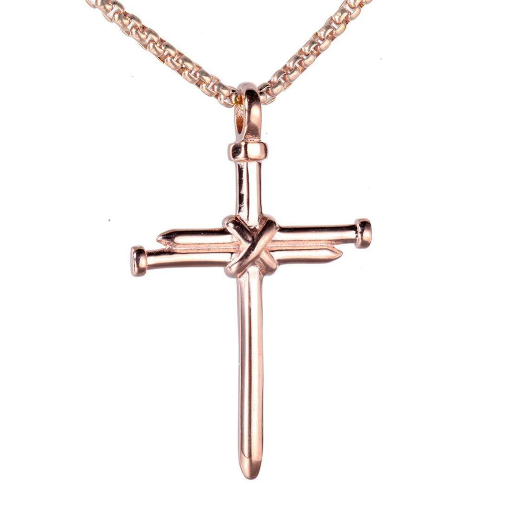 [Australia] - HIJONES Men's Stainless Steel Nail Cross Charm Pendant Necklace Polished Gold Silver Black Rose Gold 