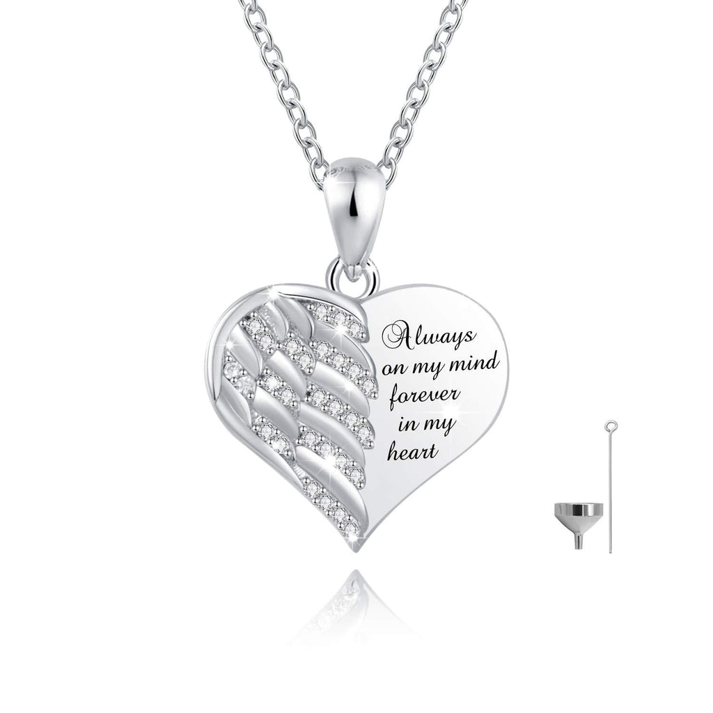 [Australia] - FREECO 925 Sterling Silver Urn Necklace for Ashes - Angel Wing Heart Cremation Memorial Pendant Keepsake Necklace Jewelry Gifts with Fill Kit 18.0 Inches 