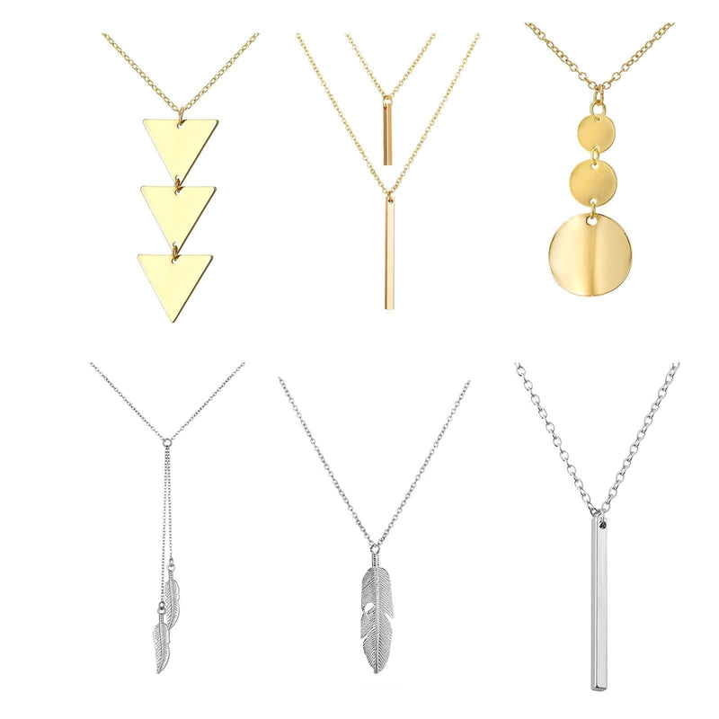 [Australia] - Long Necklace Set for Women Layered Bar Necklace Triangle Y Tassel Pendant Necklace set 4 