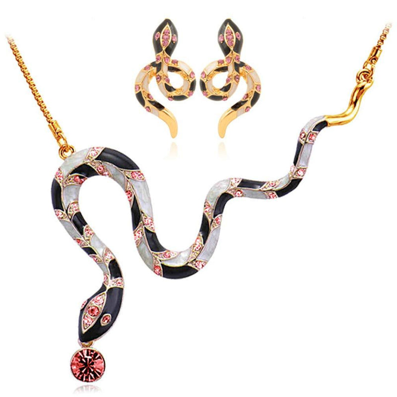 [Australia] - U7 Women Snake Jewelry Set Personalized Stainless Steel Serpent Vivid Snake Stud Earrings Necklace Crystal Style 