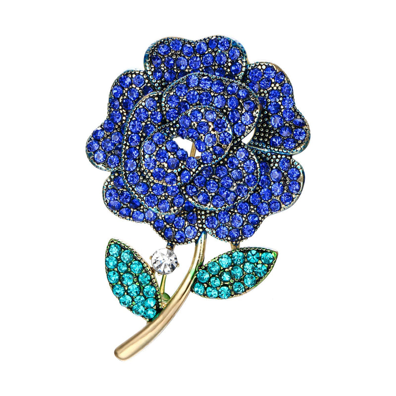 [Australia] - Flyonce Crystal Flower Brooch Fashion Charm Floral Bud Broach Pin for Wedding Bnaquet Gold-Tone Blue 
