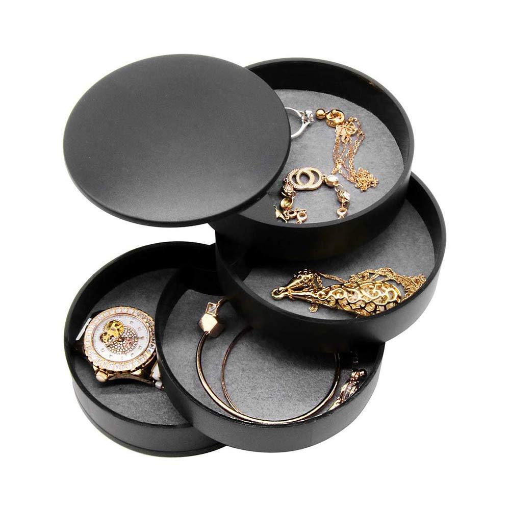 [Australia] - 4-Tier Jewelry Organizer Box Tower Rings Earrings Storage Case Holder Necklace Bracelet Display Tray 360°Rotating Showcase （Black） 