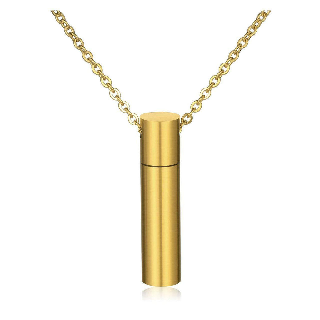 [Australia] - PiercingJ Personalized Engraving Cylinder Memorial Urn Pendant Necklace Stainless Steel Cremation Keepsake Ash Remembrance Jewelry Golden (Non Engraving) 