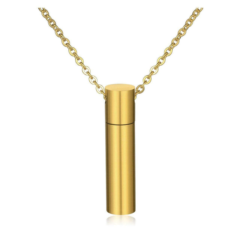 [Australia] - PiercingJ Personalized Engraving Cylinder Memorial Urn Pendant Necklace Stainless Steel Cremation Keepsake Ash Remembrance Jewelry Golden (Non Engraving) 