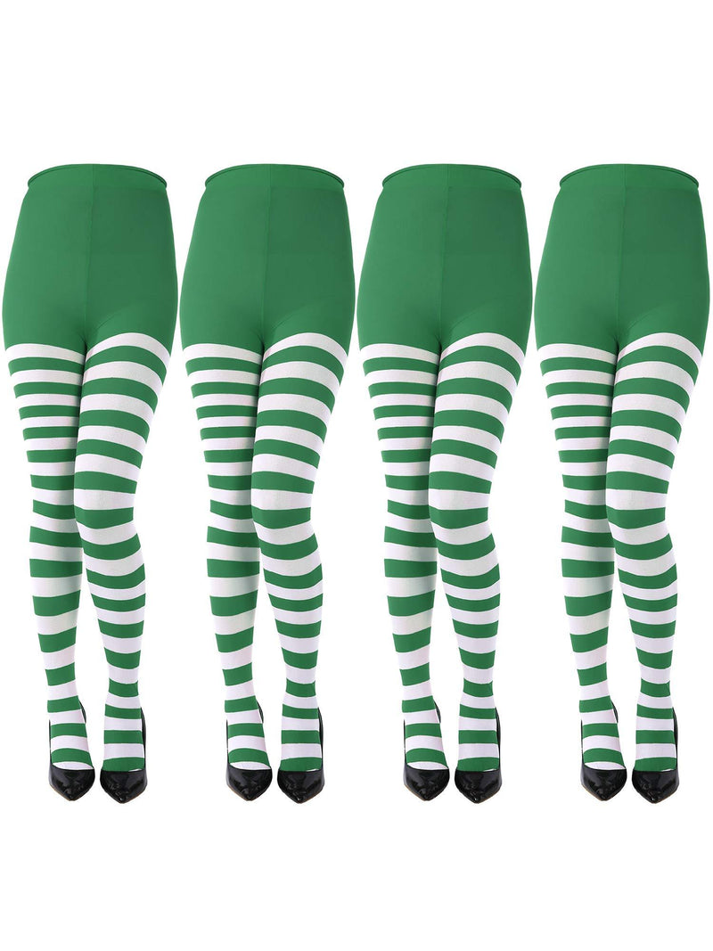 [Australia] - Sumind 4 Pairs Christmas Striped Tights Full Length Tights Thigh High Stocking for Christmas Costume Accessory Green and White 