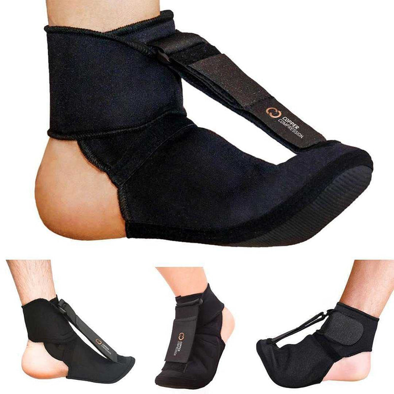 [Australia] - Copper Compression Plantar Fasciitis Night Splint Sock. Planter Fasciitis Support Dorsal Drop Foot Brace for Right or Left Foot. Soft Stretching Boot Splints for Feet, Sleep, Recovery Socks, Braces Small (Pack of 1) 