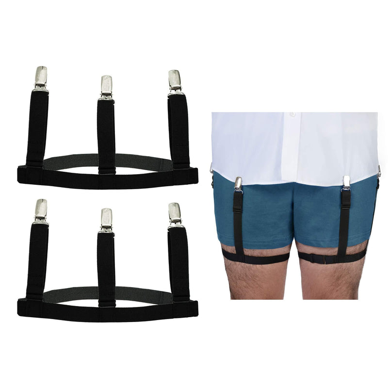 [Australia] - Garter Style Shirt Stays - Adjustable Elastic Shirt Garters with Locking, Non-Slip Clips (1 Pair - Black) Deluxe Garter Style (Black) 