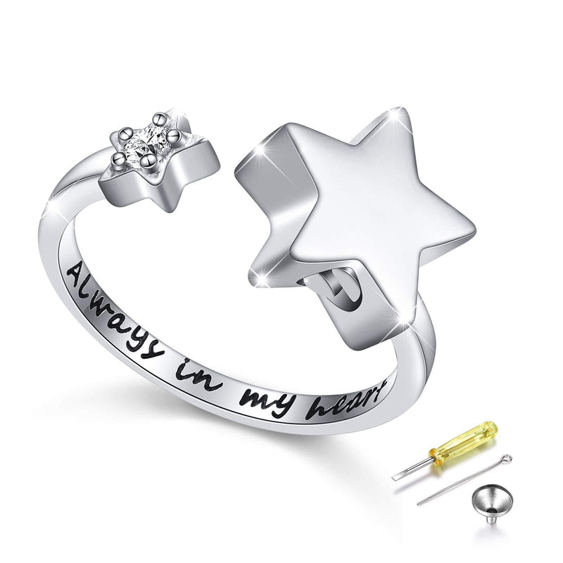 [Australia] - Ladytree S925 Sterling Silver Always in My Heart Cremation Urn Ring Star Memorial Ashes Keepsakes Open Finger Ring Jewelry for Women 7 