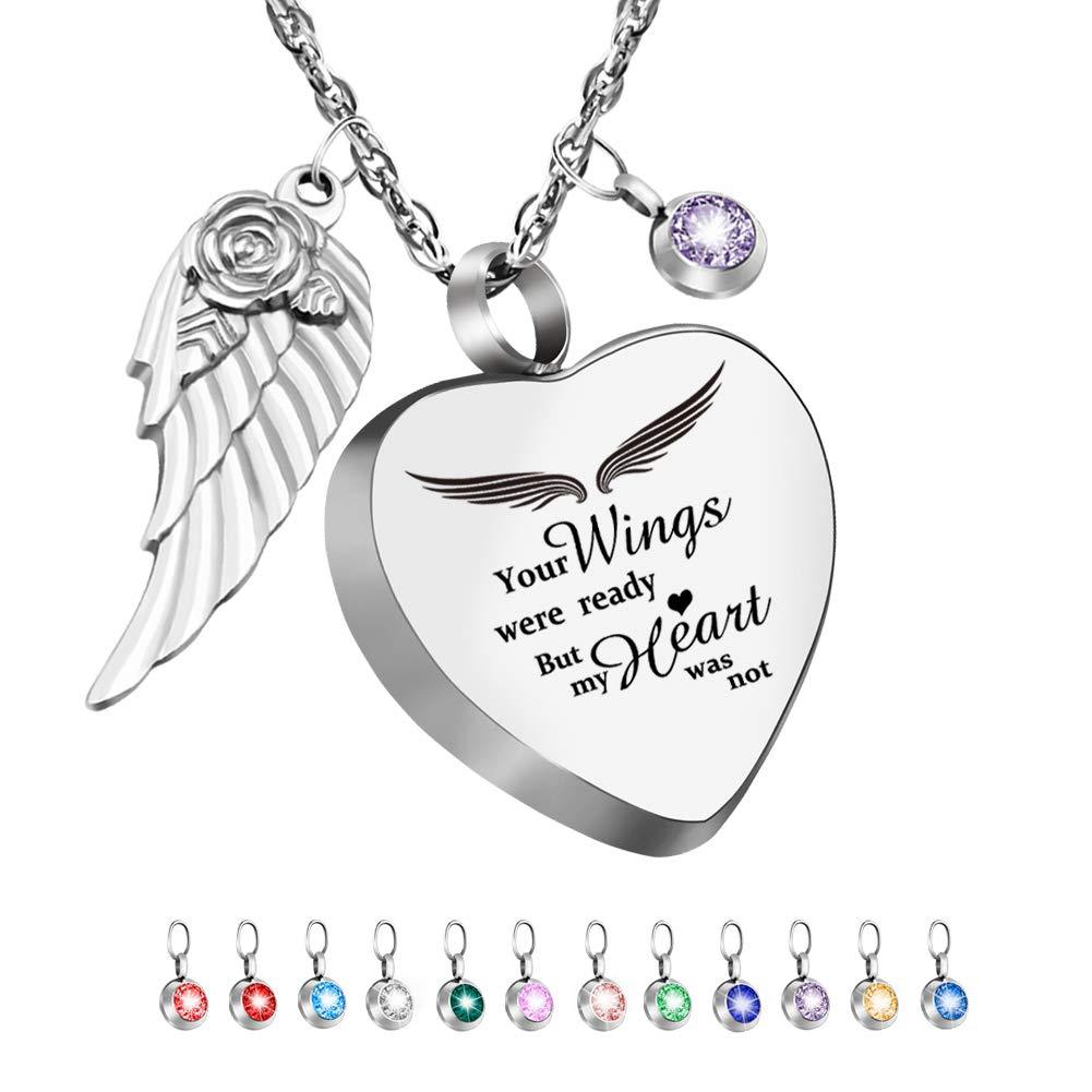 [Australia] - Dletay Heart Urn Necklace for Ashes with 12 Birthstones Cremation Jewelry for Ashes -Your Wings were Ready My Heart was Not Your Wings Were ready 