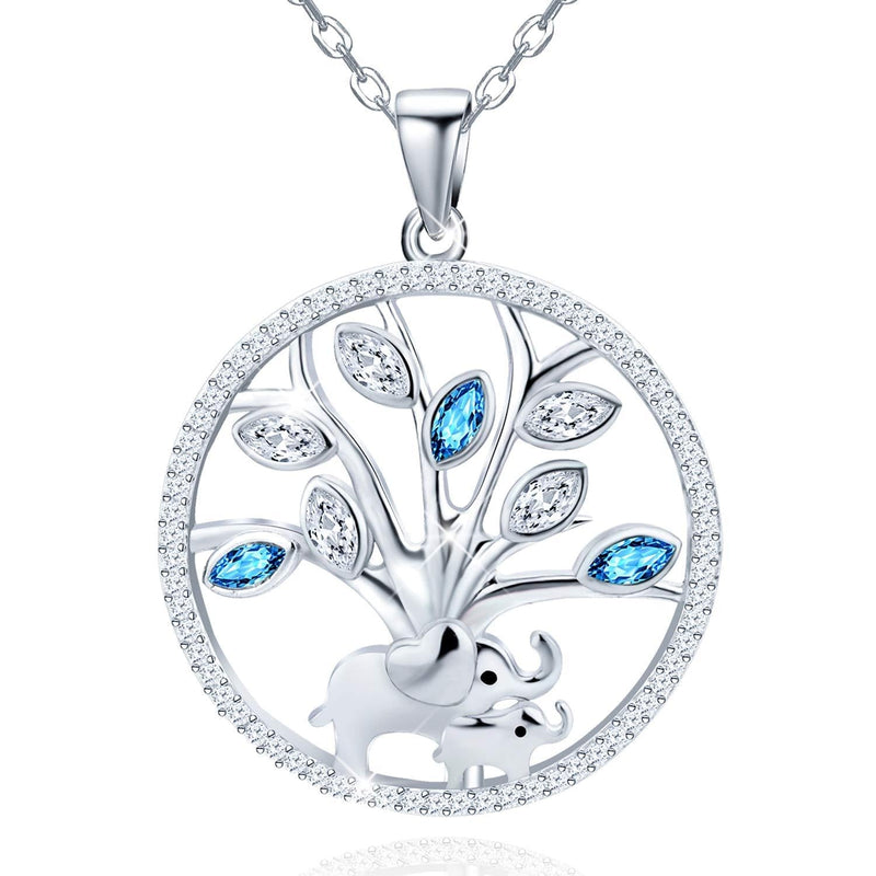 [Australia] - Distance Mother and Child Lovely Elephant Tree of Life Round Pendant Necklace 925 Sterling Silver Animal Jewelry Gifts for Mom Daughter 