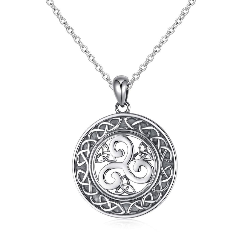 [Australia] - 925 Sterling Silver Jewelry Oxidized Good Luck Irish Knot Celtic Medallion Round Pendant Necklace, 20 inch 03_celtic triple spiral necklace 