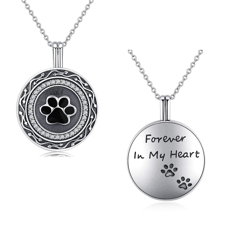 [Australia] - JUSTKIDSTOY S925 Sterling Silver Paw Urn Pendant Necklace for Pet Cat Dog Ashes Cremation Locket Keepsake Memorial Urn Necklace. Black Paw Urn 