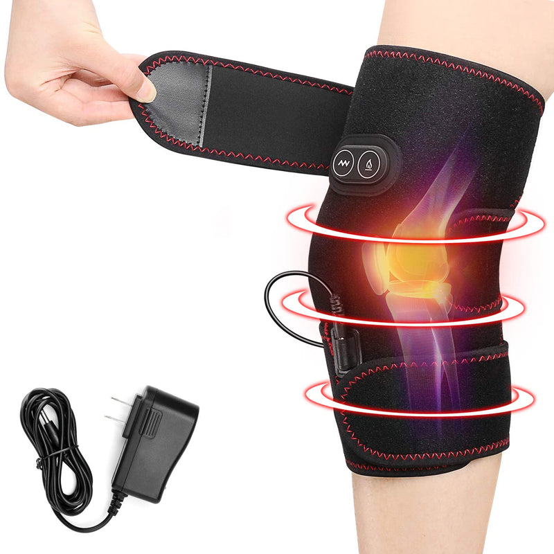 [Australia] - Heated Knee Brace Wrap, 3 Adjustable Heat and Vibration Knee Massager for Arthritis Knee Pain Relief Massaging Knee Pad with AC Adapter (No Battery) 