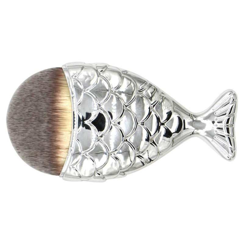 [Australia] - AKOAK 1 Pack Portable Mermaid Tail Makeup Brush, Exquisite Fishtail Shape Foundation Brush, Blush Brush, Beauty Makeup Tool (Silver) silver 