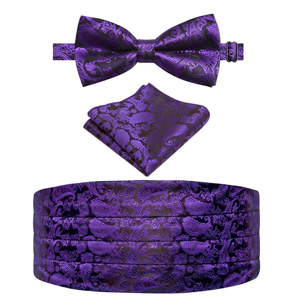 [Australia] - Alizeal Mens 3pc Classic Paisley Bow Tie and Cummerbund Set Dark Purple 