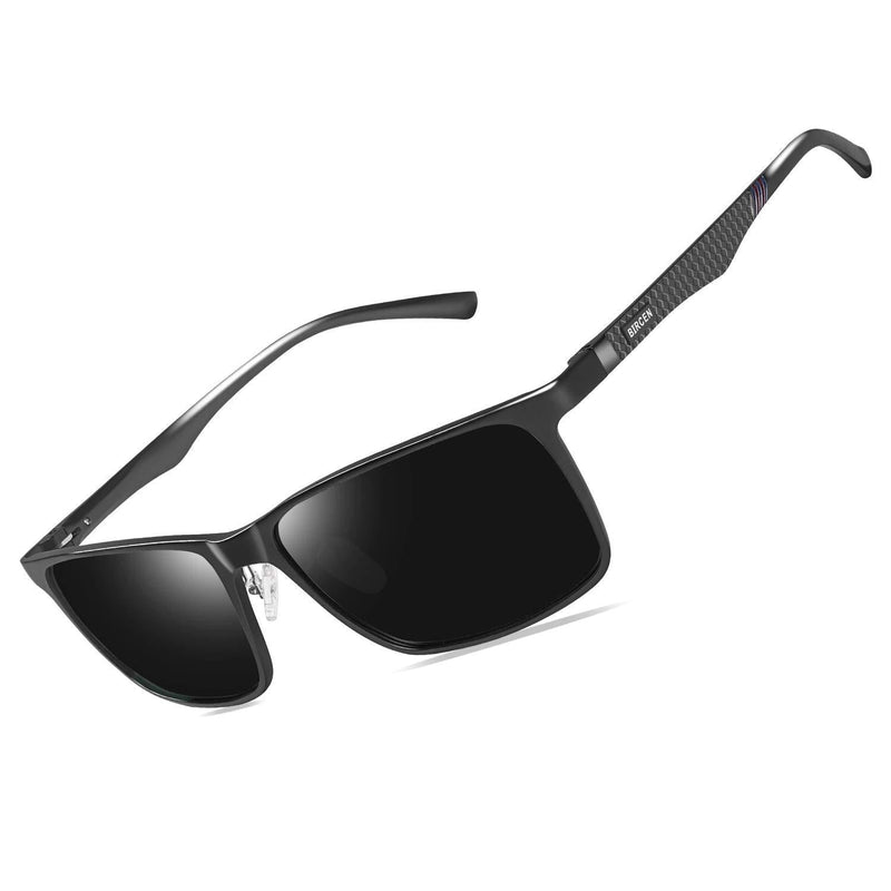 [Australia] - Bircen Mens Polarized Driving Sunglasses For Mens Women Al-Mg Metal Frame Lightweight Fishing Sports Outdoors A Black Frame Black Lens 