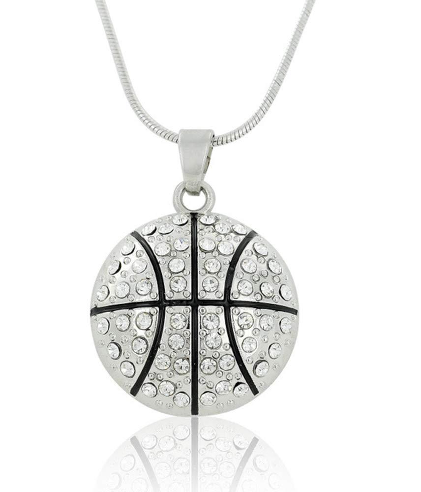 [Australia] - Women Girl Pendant Necklaces White Diamond Basketball Soccer Volleyball Pendant Necklace 