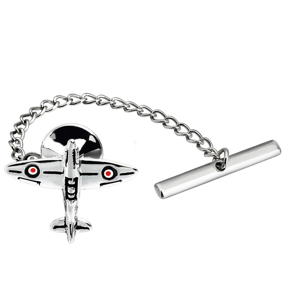 [Australia] - HAWSON Men's Tie Tack Pins Interesting Tie-Pin with Chain for Men Necktie Accessory with Several Colors Silver Airplane 