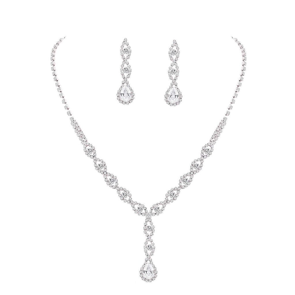 [Australia] - UDORA Crystal Necklace Earrings Jewelry Sets for Bridesmaid Bridal Wedding Party Silver 