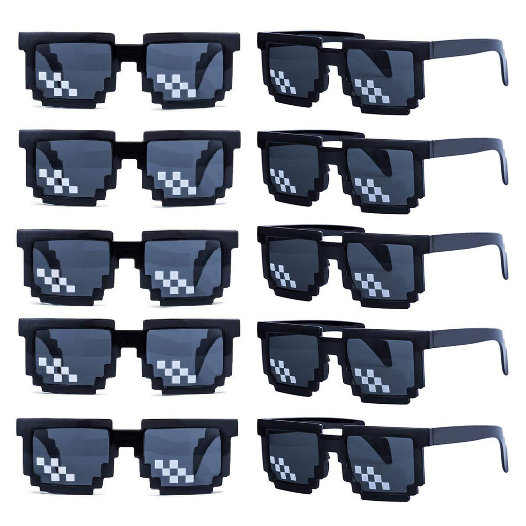 [Australia] - kilofly 10pc 8-Bit Pixel UV Protect Gamer Sunglasses Adult Kids Party Favors Black 