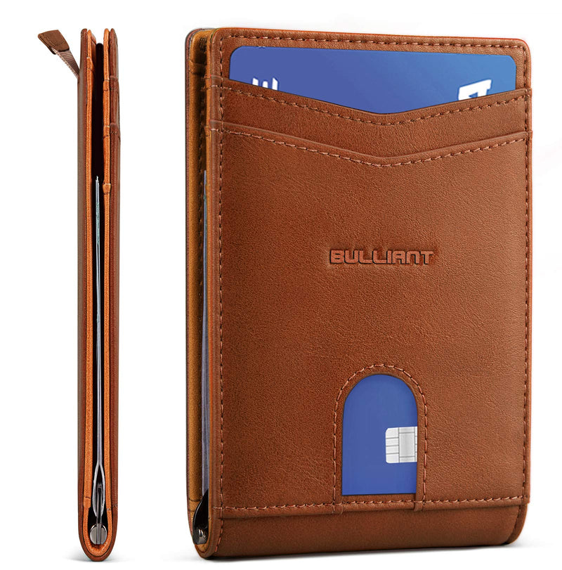 [Australia] - Slim Wallet Front Pocket,BULLIANT Money Clip Minimal Bifold Wallet For Men 10 Cards 3.1"x4.5", Pull-tap Access,RFID Blocking Brown1626 Alaska 