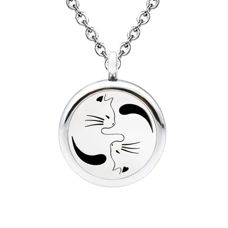 [Australia] - DIYear Aromatherapy Essential Oil Diffuser Necklace Lovely Taichi Cat Locket Pendant for Girls Teens 